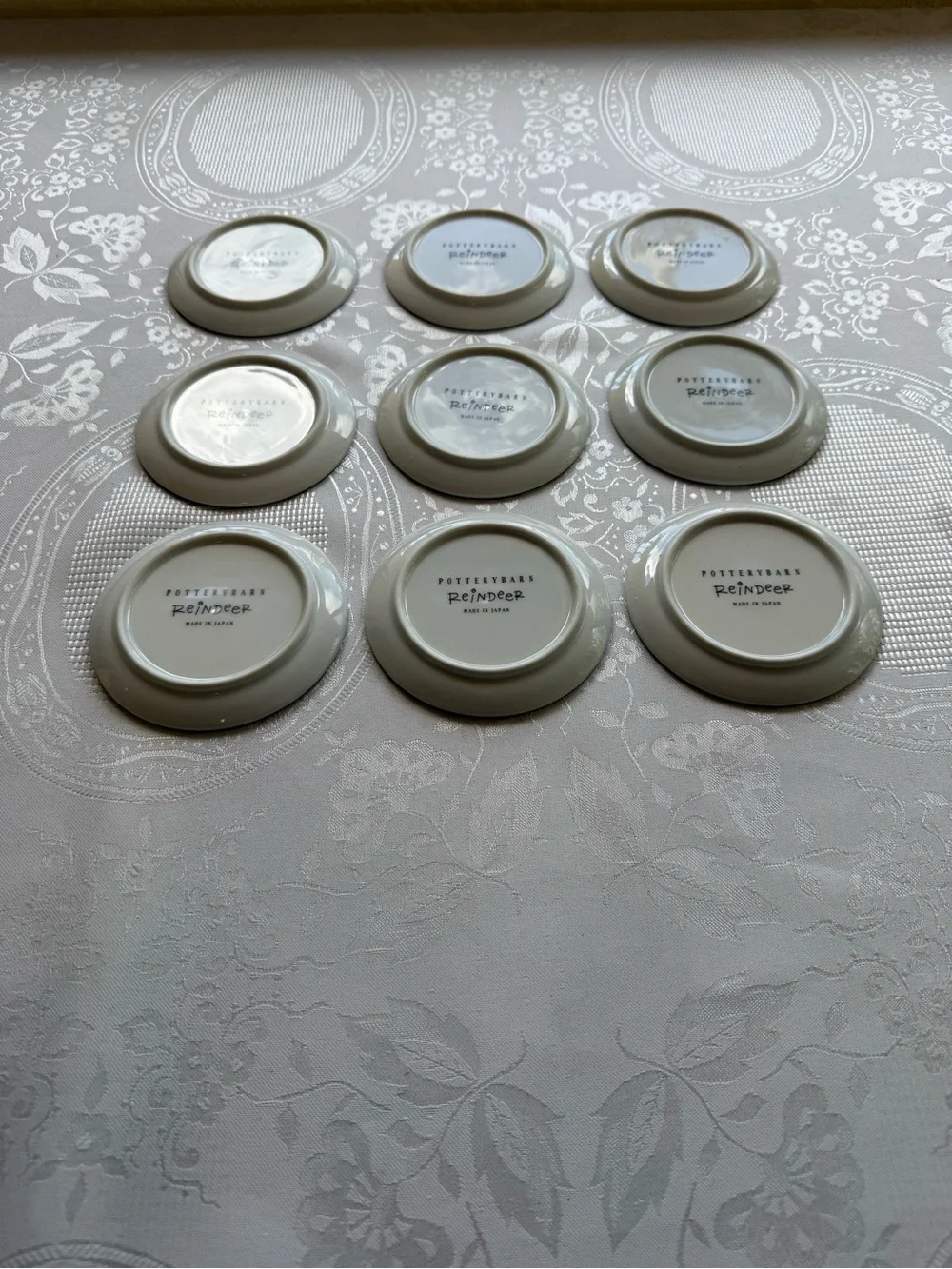 Pottery Barn White Reindeer Complete Set Of 9 Coasters Accent Plates Multicolor